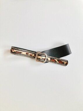 LEATHEROCK USA Leopard Calf Hair Studded Crystal Rhinestone Hip Belt, Size L36